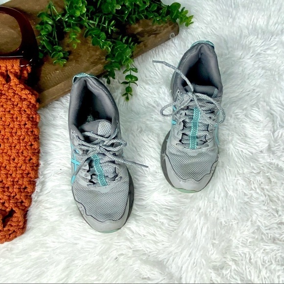 Asics gray aqua blue lace up tennis shoe running shoe womens size 7 - Picture 4 of 7